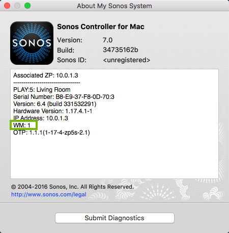 how do you determine the mac address for a sonos speaker